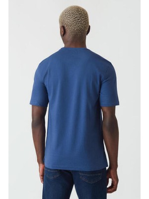 Bisse Erkek İpek Apreli Basic V Yaka T-Shirt INDIGO TS22Y22012_D66