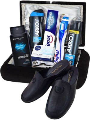 Pierre Cardin Erkek Bakım Seti Armalı Çeyiz Terliği - Damat Nişan Sandık Çeyiz Bohça Seti