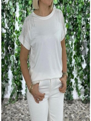 D'lavella Zincir Detaylı Bisiklet Yaka Bluz