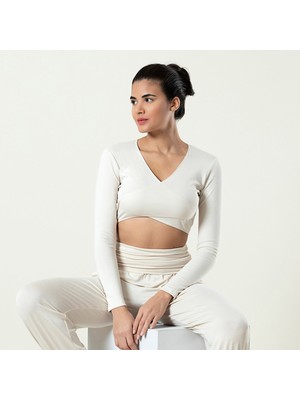 Chakra Uzun Kollu Kısa T-Shirt Ekru