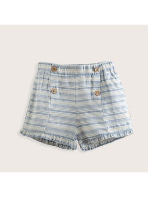Chakra Marine Çizgili Düğmeli Şort Mavi