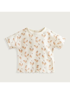 Chakra Picnic Kısa Kollu Baskılı Tshirt Ekru