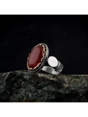 Rev Silver 925 Ayar Gümüş Yüzük Oval Akik Kaplan Gözü Zirkon Taşlı Şık Tasarım Mücevher