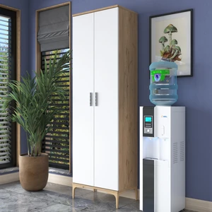 JE102 Çok Amaçlı Dolap 2 Kapaklı 7 Raflı Banyo Kiler Mutfak Dolabı Sepet Ceviz - Beyaz