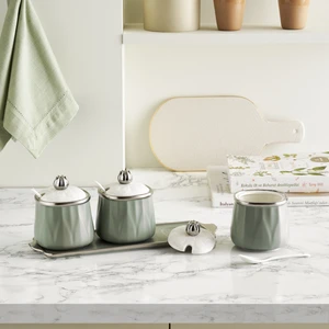 Lale Gri 3'lü Kaşık Hediyeli Tepsili Baharat Takımı 380 ml