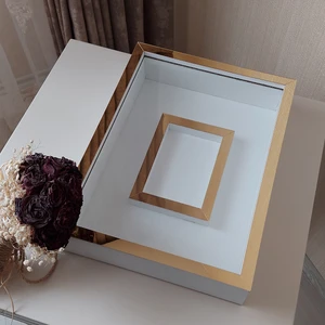 Verda Çerçeve 30X40 cm Ledsiz Beyaz-Gold Renkli Fotoğraf Bölümlü Tasarım Gül Kutusu Anı Çerçevesi! Isimsiz