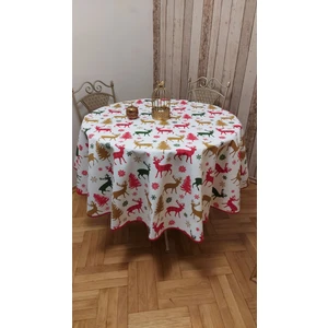 Yuvarlak,yılbaşı Desenli Duck (Sıvı Itici ,leke Tutmaz) Kumaş,masa Örtüsü