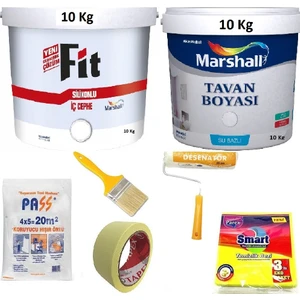 Fit Silikonluı İç Cephe Boyası 10 kg + Marshall Tavan Boyası 10 kg + 5 Parça Boyama Seti