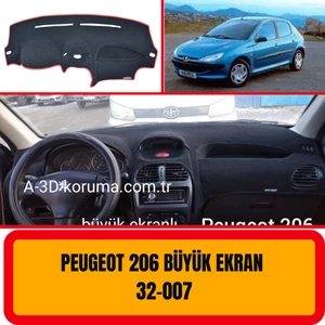 A3D Torpido Koruma Peugeot 206 Büyük Ekran Ön Göğüs / Panel /  Torpido Koruması - Kılıfı - Halısı