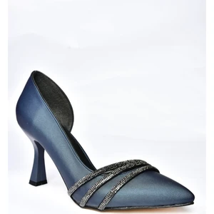 Fox Shoes P246068504 Lacivert Kumaş Ince Topuklu Kadın Abiye Ayakkabı