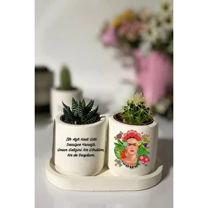 Dekozayn Home Tabaklı Frida Baskılı Mini Saksı Seti Hediyelik Dekoratif (Çiçeksiz)