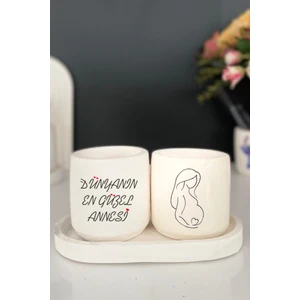 Dekozayn Home Tabaklı Anne Teması 4 Çizimli Mini Saksı Seti Hediyelik Dekoratif (Çiçeksiz) Anneler Günü Hediyesi