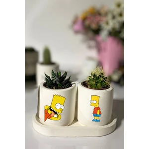 Dekozayn Home Tabaklı Simpson Baskılı Mini Saksı Seti Hediyelik Dekoratif (Çiçeksiz)