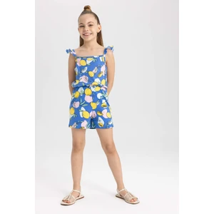 Kız Çocuk Desenli Askılı Pamuklu Kısa Tulum T2733A623HS