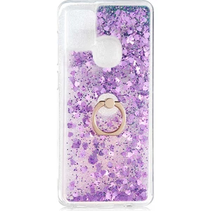 Heptek İletişim Samsung Galaxy A21S Kılıf Sıvılı Akışkanlı Renkli Desenli Simli Yüzüklü Silikon Kapak (Milce)