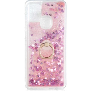 Heptek İletişim Samsung Galaxy A21S Kılıf Sıvılı Akışkanlı Renkli Desenli Simli Yüzüklü Silikon Kapak (Milce)