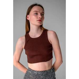 la & vetta Koyu Kahve Fitilli Süper Crop Halter Yaka Örme Atlet