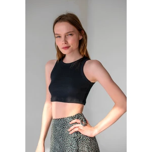 la & vetta Siyah Fitilli Süper Crop Halter Yaka Örme Atlet