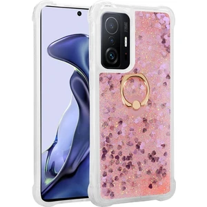 Xiaomi Mi 11T 5g Kılıf Sıvılı Simli Pullu Yüzüklü Standlı Lüx Silikon