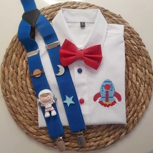 Cool Bebe  Uzay Konseptli Askı Papyon Gömlek