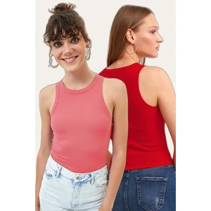 la & vetta 2'li Paket Fitilli Halter Yaka Örme Atlet
