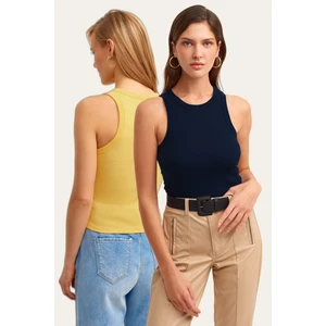 la & vetta 2'li Paket Fitilli Halter Yaka Örme Atlet