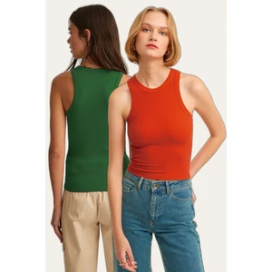 la & vetta 2'li Paket Fitilli Halter Yaka Örme Atlet