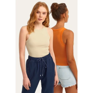la & vetta 2'li Paket Fitilli Halter Yaka Örme Atlet