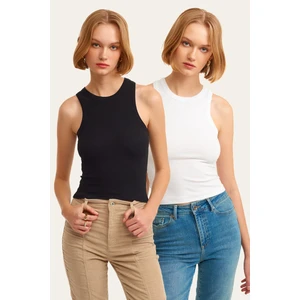 la & vetta 2'li Paket Fitilli Halter Yaka Örme Atlet