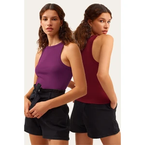 la & vetta 2'li Paket Fitilli Halter Yaka Örme Atlet