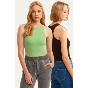la & vetta 2'li Paket Fitilli Halter Yaka Örme Atlet