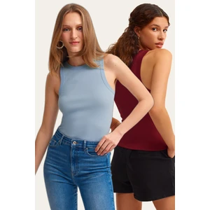 la & vetta 2'li Paket Fitilli Halter Yaka Örme Atlet