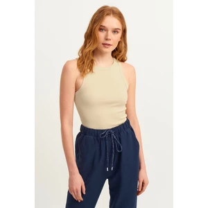 la & vetta Kadın Krem Fitilli T-Shirt Halter Yaka Örme Atlet