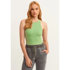 la & vetta Kadın Fıstık Yeşili Fitilli T-Shirt Halter Yaka Örme Atlet