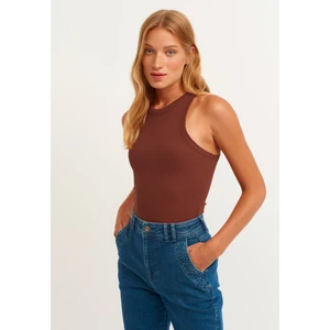 la & vetta Kadın Kiremit Fitilli T-Shirt Halter Yaka Örme Atlet