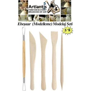 Ebeşuar Seti 5 Li 15 cm 1 Paket Ahşap Modelaj Modelleme Aletleri Seramik Kil ve Heykel Modelaj Kalemi