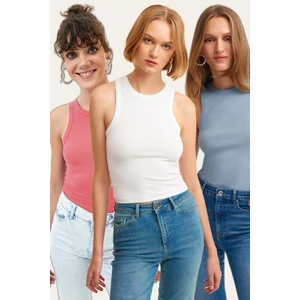 la & vetta 3'lü Paket Fitilli Halter Yaka Örme Atlet