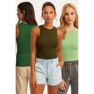 la & vetta 3'lü Paket Fitilli Halter Yaka Örme Atlet