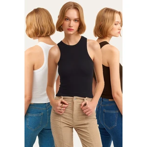 la & vetta 3'lü Paket Fitilli Halter Yaka Örme Atlet