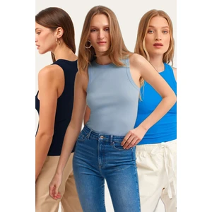 la & vetta 3'lü Paket Fitilli Halter Yaka Örme Atlet