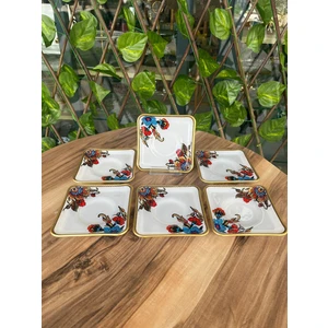 Gürcü Glass Beyaz Çiçek Desen Kare Çay Tabağı 11,5 cm
