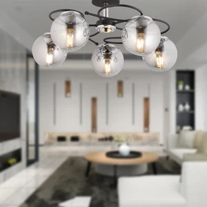 Rodonit 5li Siyah Krom Füme Camlı Modern Sarkıt Genç Odası Yatak Odası Retro Salon Avize