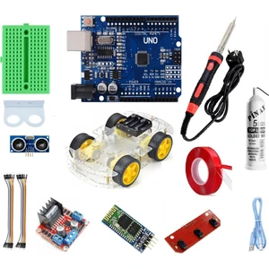 Emes Robotik 4WD Bluetooth Engelden Kaçan 3'lü Sensör ile Çizgi Izleyen Araç+(Havya-Lehim-Çift Taraflı Bant) Seti