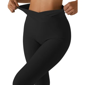 Siyah Renk Crossover Ince Fitilli Inceltici Yüksek Bel Toparlayıcı Tayt