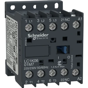LC1K0601M7 Schneider Tesys K Serisi 3 Kutup 6A Kontaktör - 220 Vac Bobin, 1nk Yardımcı Kontak