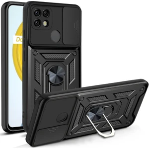 Realme C25 Kılıf Kamera Korumalı Sürgülü Yüzüklü Armor Military Tank Koruyucu Kapak
