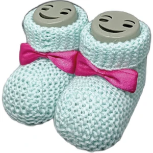 Bebek Patik, Fiyonklu Örme Dikişsiz Bebek Patiği, Triko Örgü Bebek Patiği 0-12 Ay