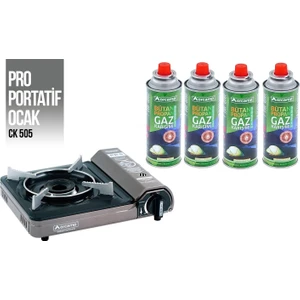 Tekli Turbo Güçlü Portatif Kamp Ocak Ocağı Gaz Stop Emniyetli + 4 Kartuş