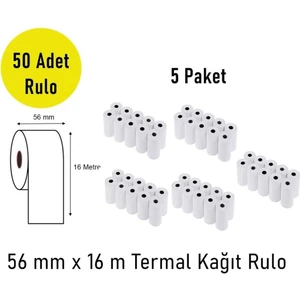56X16 Termal Pos & Yazarkasa Kağıdı 5 Paket (50 Rulo)