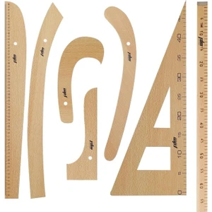 Terzi-Modelist-Tekstil 7 Parça Ahşap Cetvel Riga Gönye Takımı